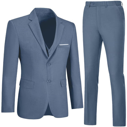 Men Formal Suit Slim Fit 3 Piece Denim Blue Suit for Men Dress Suit Blazer Vest Pants Set 2 Button Solid Suit Men Wedding Groom Dress Suit Tux S