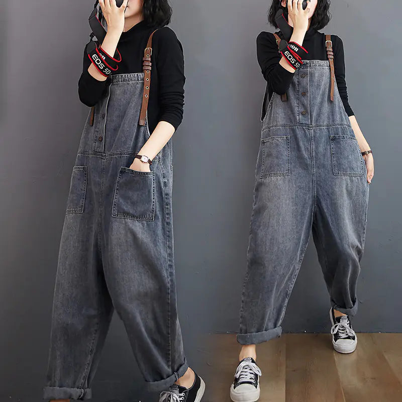Women's Washed Denim Ninth Overalls