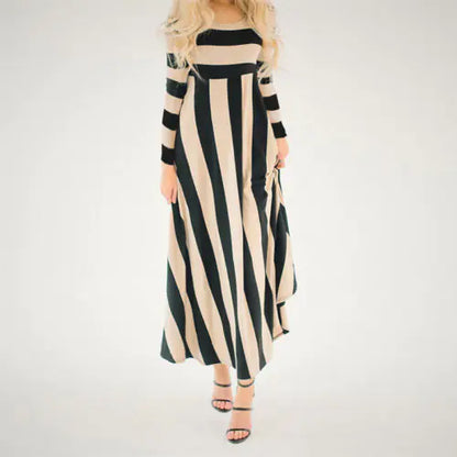 European Style Striped Maxi Dress for Women