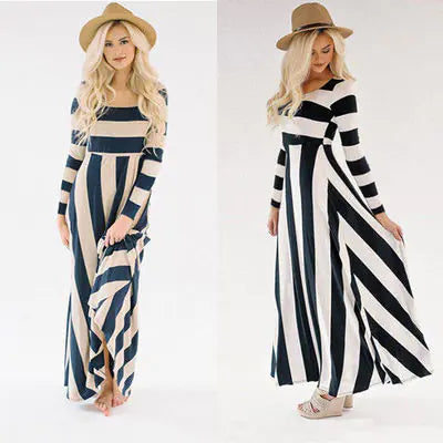 European Style Striped Maxi Dress for Women