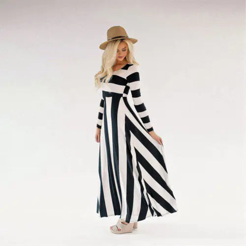 European Style Striped Maxi Dress for Women