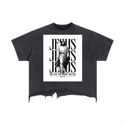 Vintage Wash Boxy Distressed Hem T-Shirt