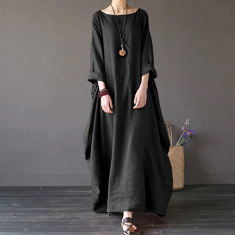 Cotton-Linen Casual Maxi Dress