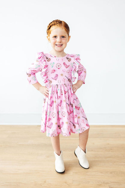 Boot Scootin' 3/4 Sleeve Ruffle Twirl Dress