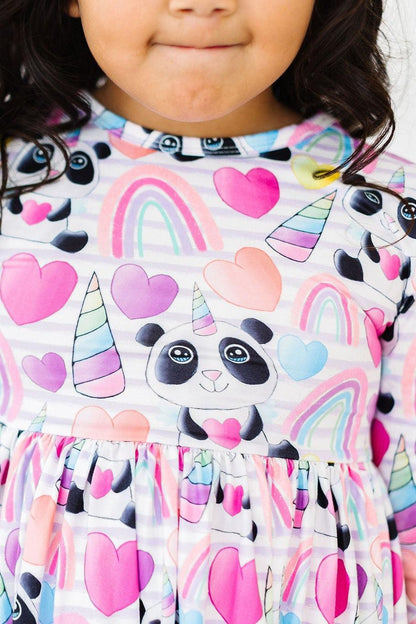 Peace, Love & Pandacorns 3/4 Sleeve Pocket Twirl Dress