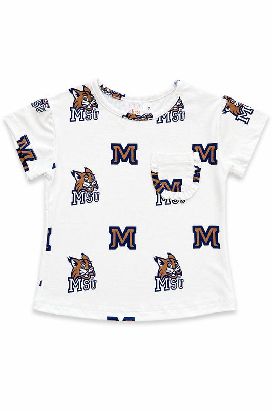 Montana State University White Bobcat Ruffle Pocket Tee