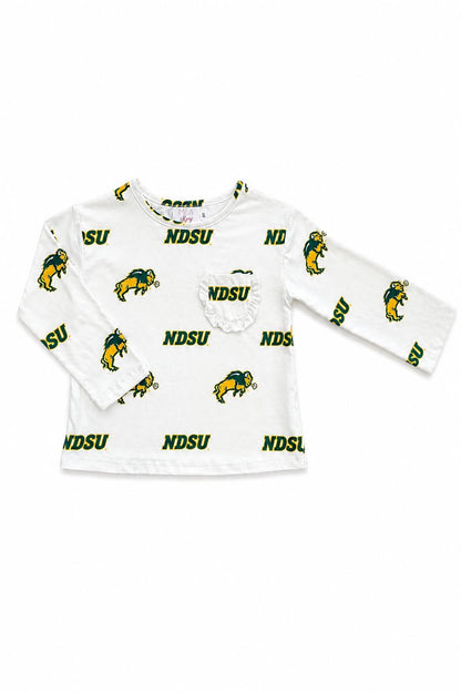 North Dakota State University White Bison L/S Ruffle Pocket Tee