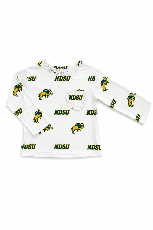 North Dakota State University White Bison L/S Ruffle Pocket Tee