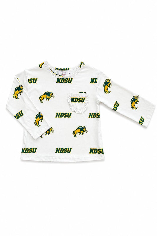 North Dakota State University White Bison L/S Ruffle Pocket Tee
