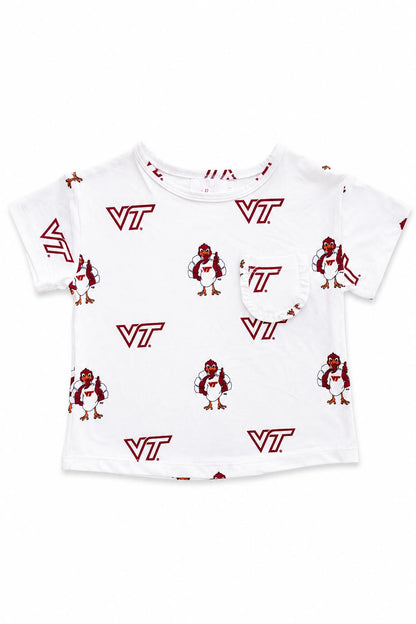 Virginia Tech White Hokie Ruffle Pocket Tee