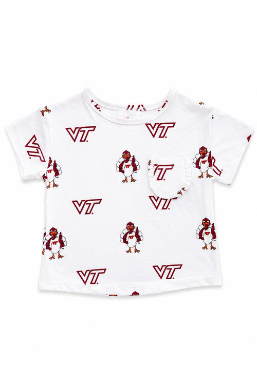 Virginia Tech White Hokie Ruffle Pocket Tee