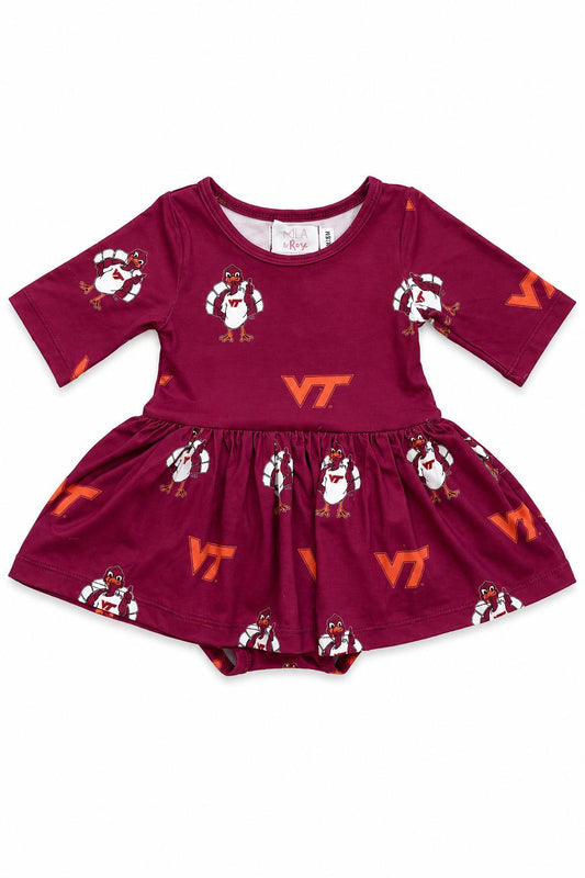 Virginia Tech Maroon Hokie 3/4 Sleeve Twirl Bodysuit