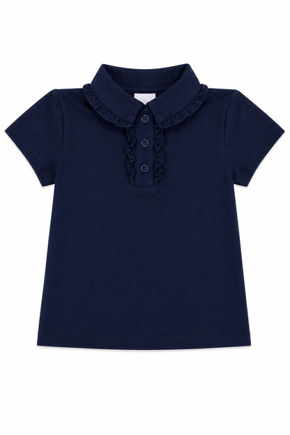 Navy S/S Ruffle Polo