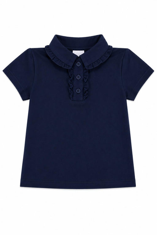 Navy S/S Ruffle Polo