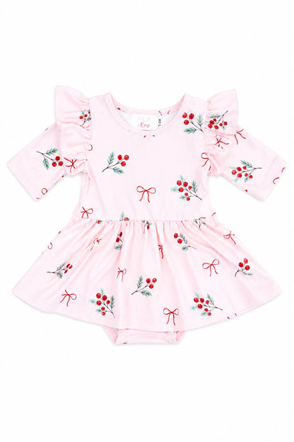 Winter Berries 3/4 Sleeve Flutter Twirl Bodysuit