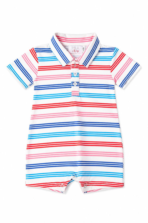 Red, White & Stripe Polo Shorty One-Piece