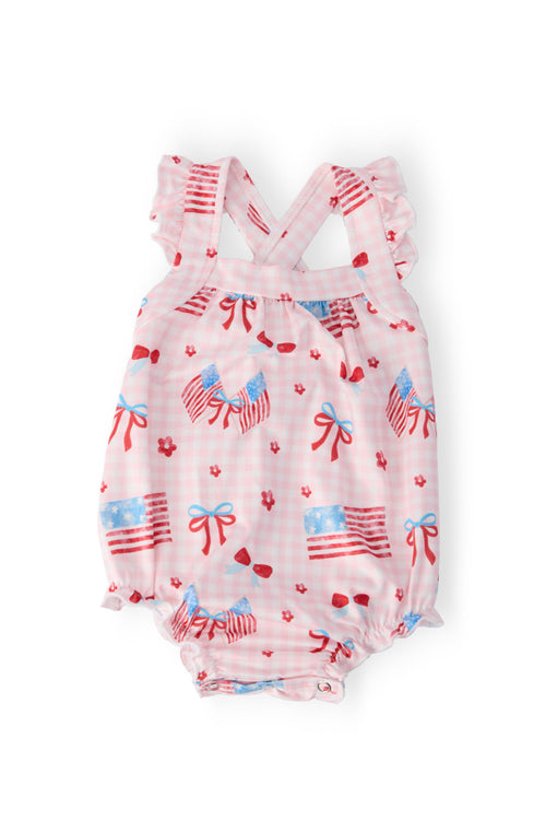 Fancy Flags Ruffle Cross Back Romper