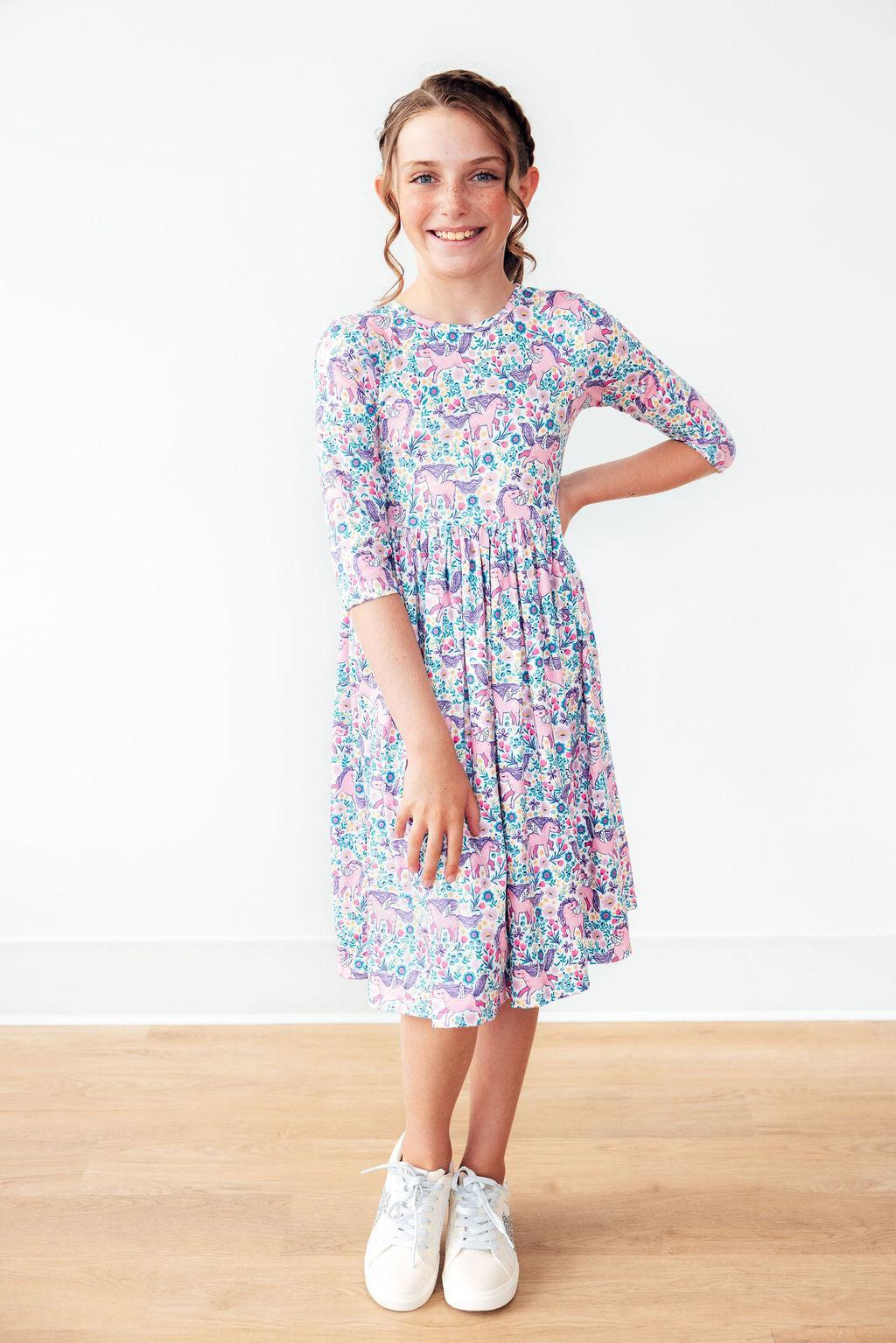 Head in the Clouds 3/4 Sleeve Pocket Twirl Dress