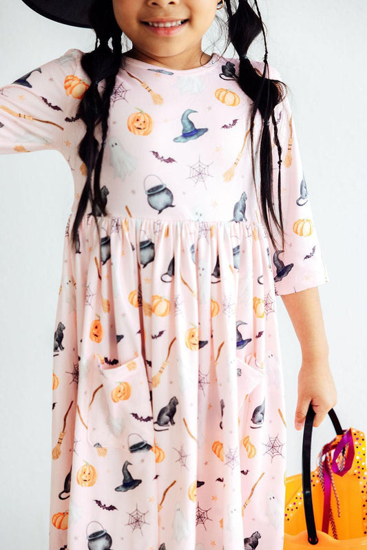 Hey Boo 3/4 Sleeve Pocket Twirl Dress