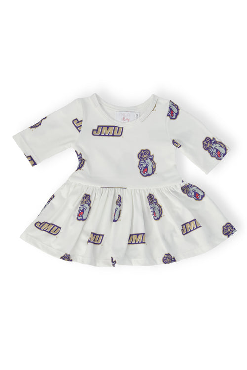 JMU White Duke Dog 3/4 Sleeve Twirl Bodysuit