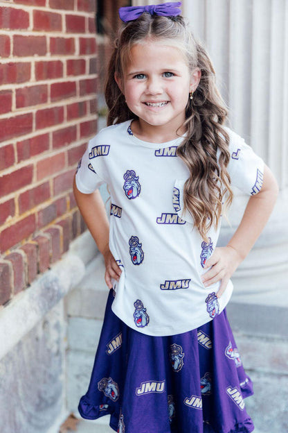 JMU White Duke Dog Ruffle Pocket Tee