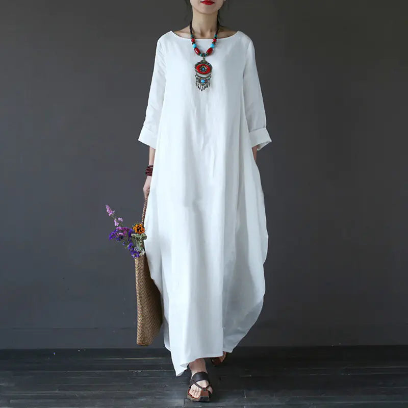 Cotton-Linen Casual Maxi Dress