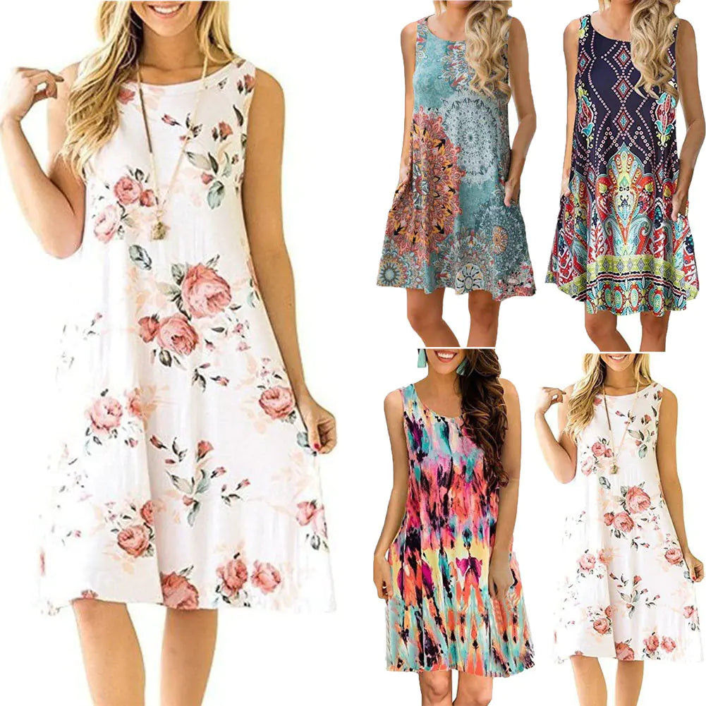 Summer Amazon Bestseller Sleeveless Printed Maxi Dress