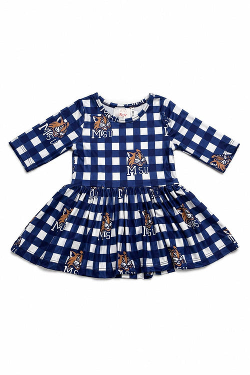 Montana State University Plaid Bobcat 3/4 Sleeve Twirl Bodysuit