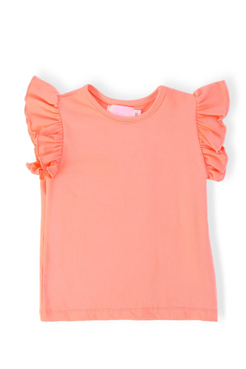 Neon Coral S/S Ruffle Tee