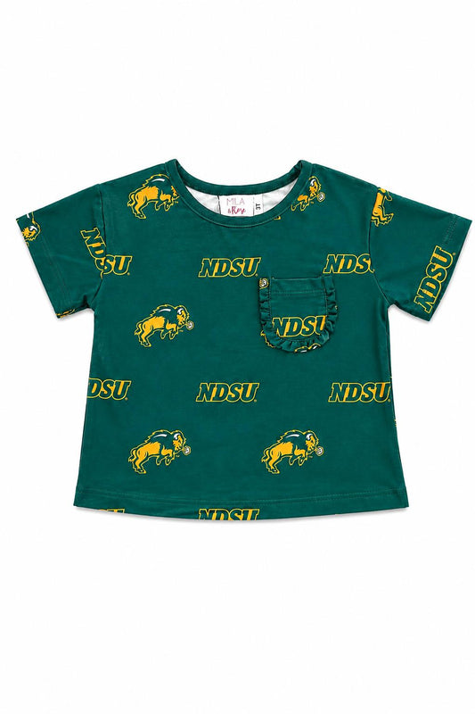 North Dakota State University Green Bison Ruffle Pocket Tee