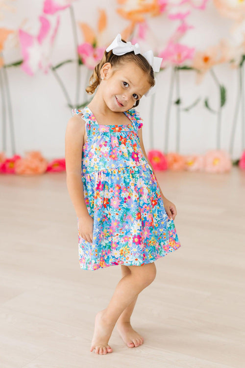 Preppy Floral Ruffle Cross Back Dress