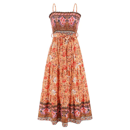 Summer Vintage Floral Backless Maxi Dress