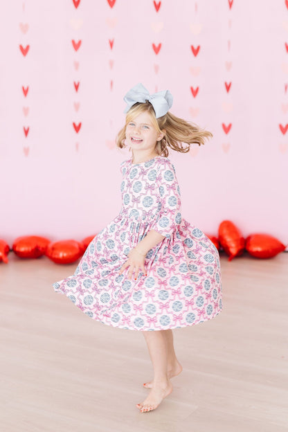 SALE Disco Bows 3/4 Sleeve Pocket Twirl Dress
