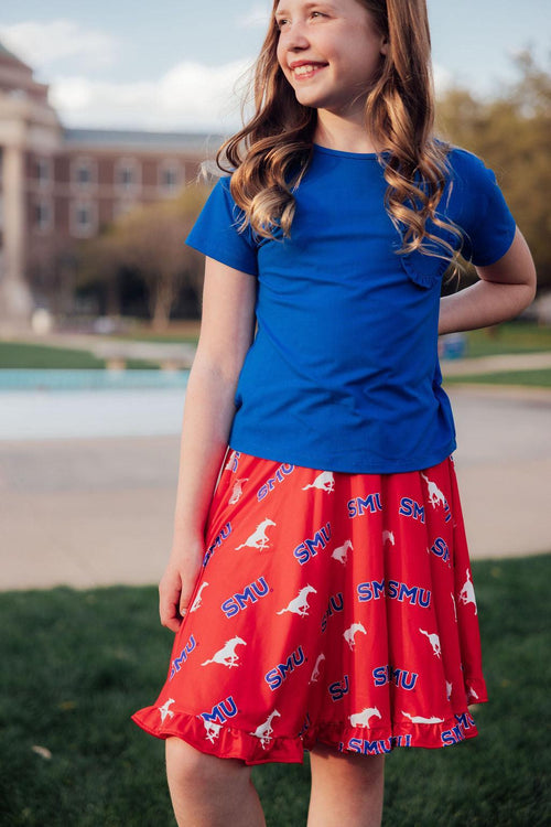 SMU Red Mustang Ruffle Twirl Skort