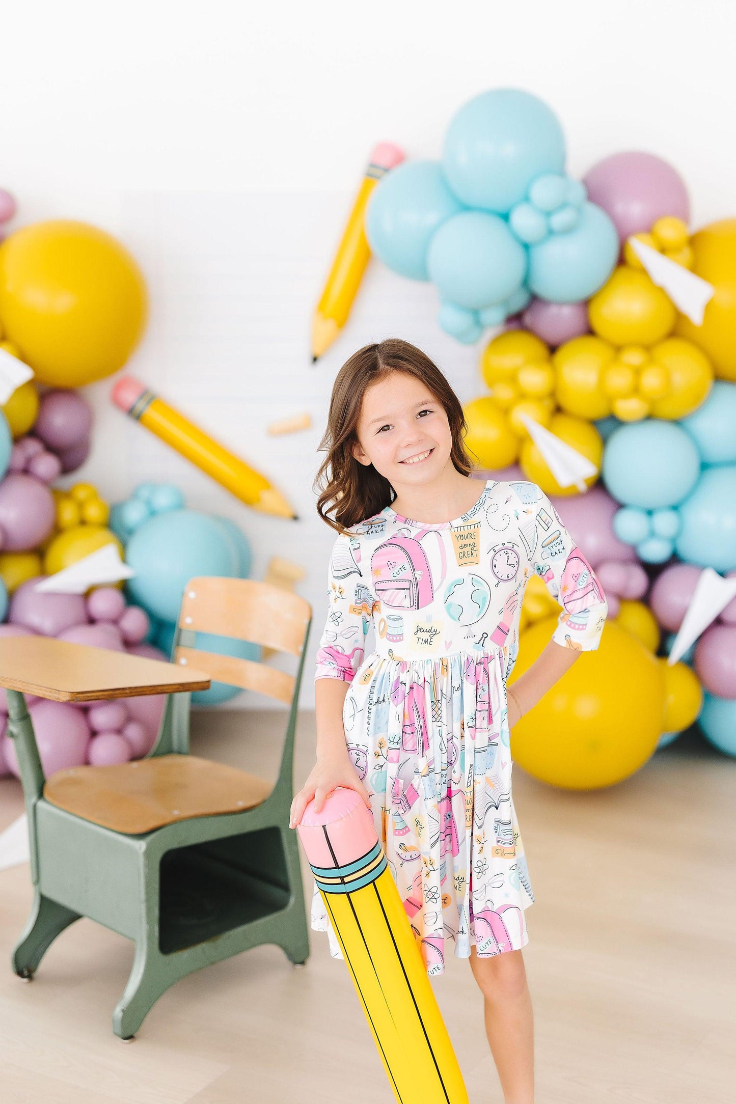 School is Cool 3/4 Sleeve Pocket Twirl Dress