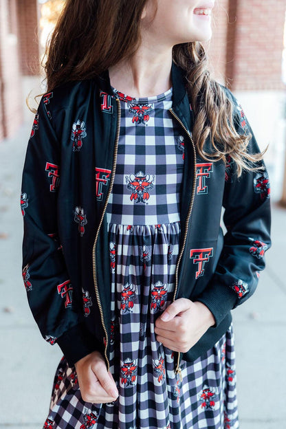 Texas Tech Plaid Raider Red 3/4 Sleeve Pocket Twirl Dress