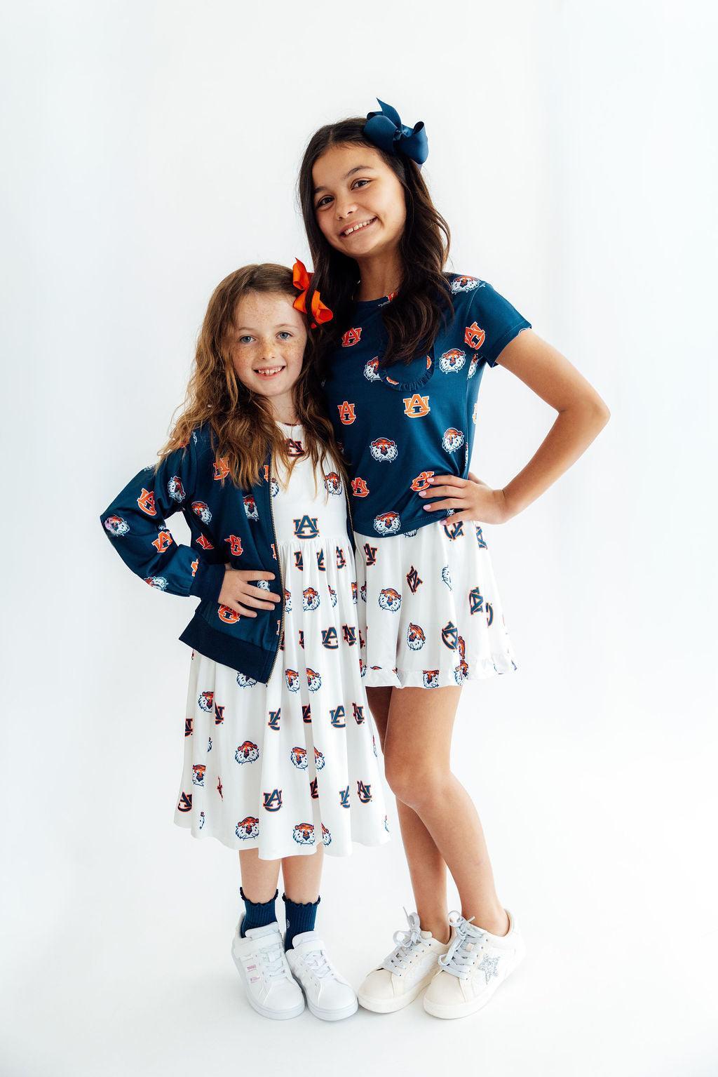 Auburn White Aubie 3/4 Sleeve Pocket Twirl Dress