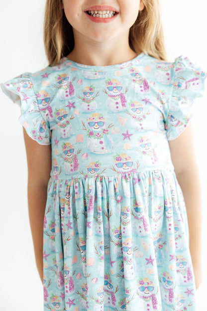 Frosty in Paradise Flutter Sleeve Twirl Dress