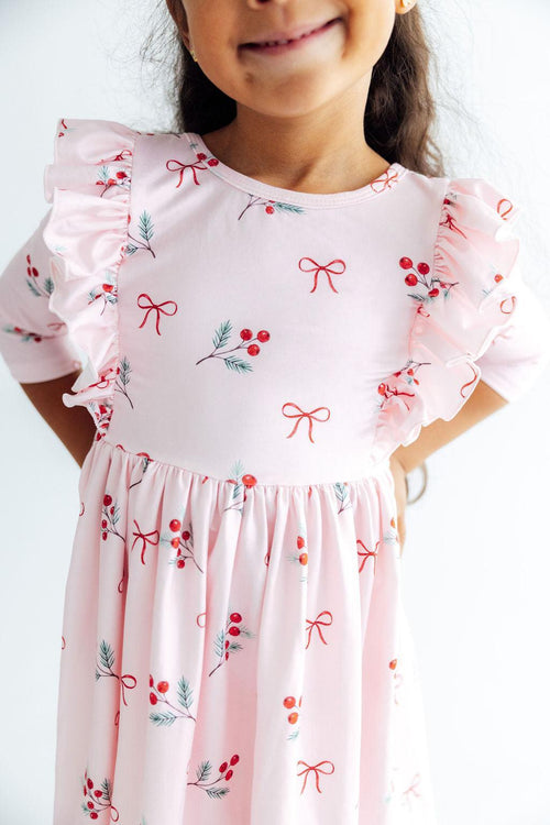 Winter Berries 3/4 Sleeve Ruffle Twirl Dress