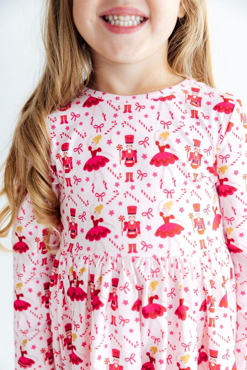 Candy Cane Ballet L/S Ruffle Hem Twirl Dress