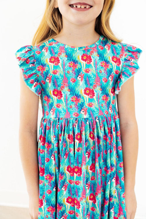 Lovely Llamas Flutter Sleeve Twirl Dress