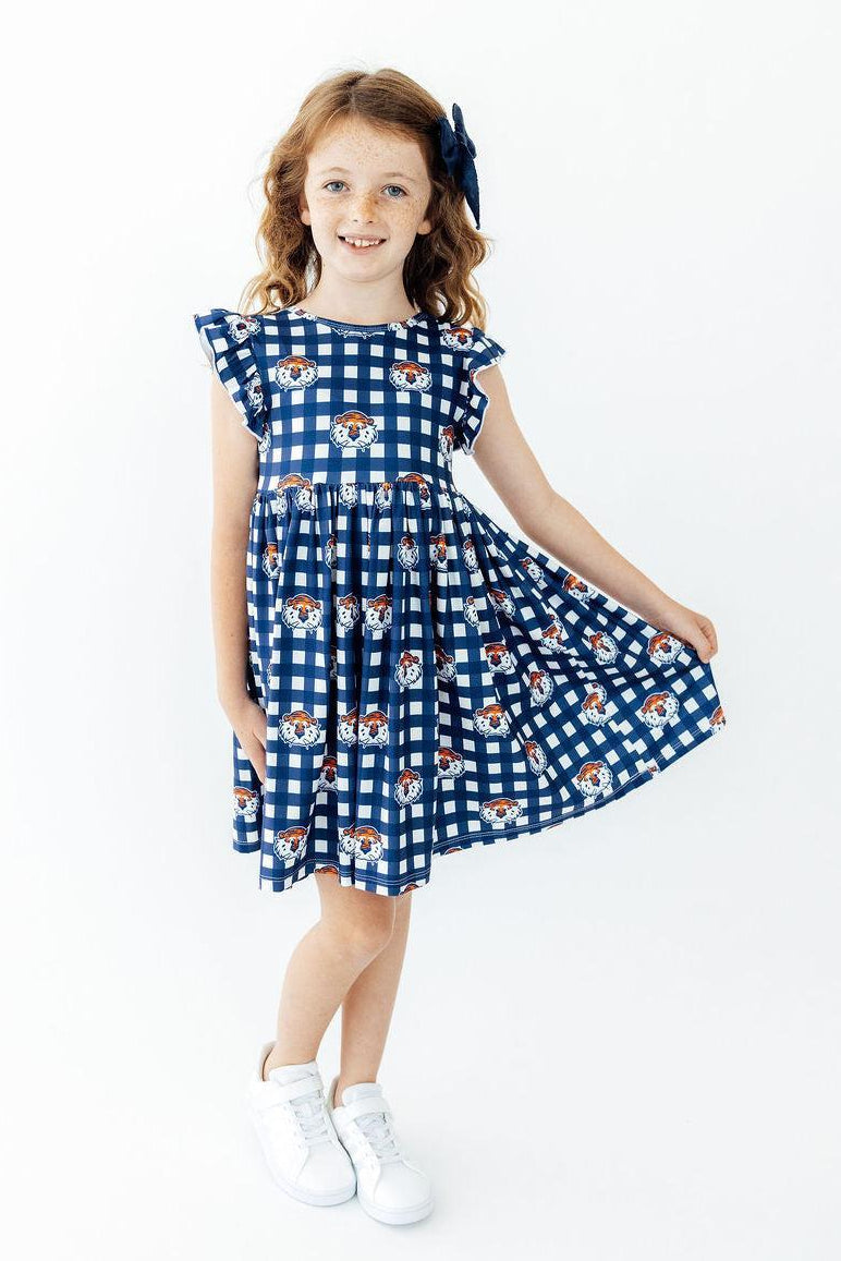 Auburn Plaid Aubie Flutter Twirl Dress