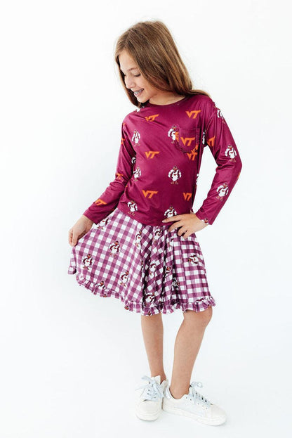 Virginia Tech Maroon Hokie L/S Ruffle Pocket Tee
