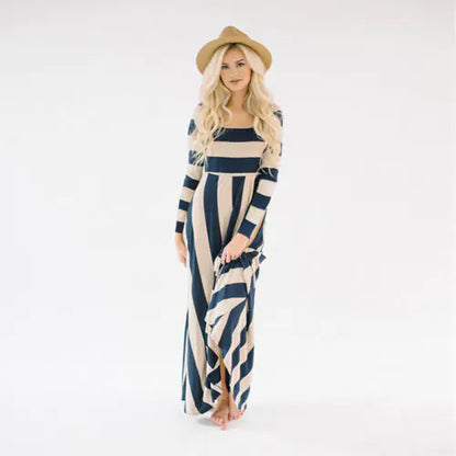 European Style Striped Maxi Dress for Women